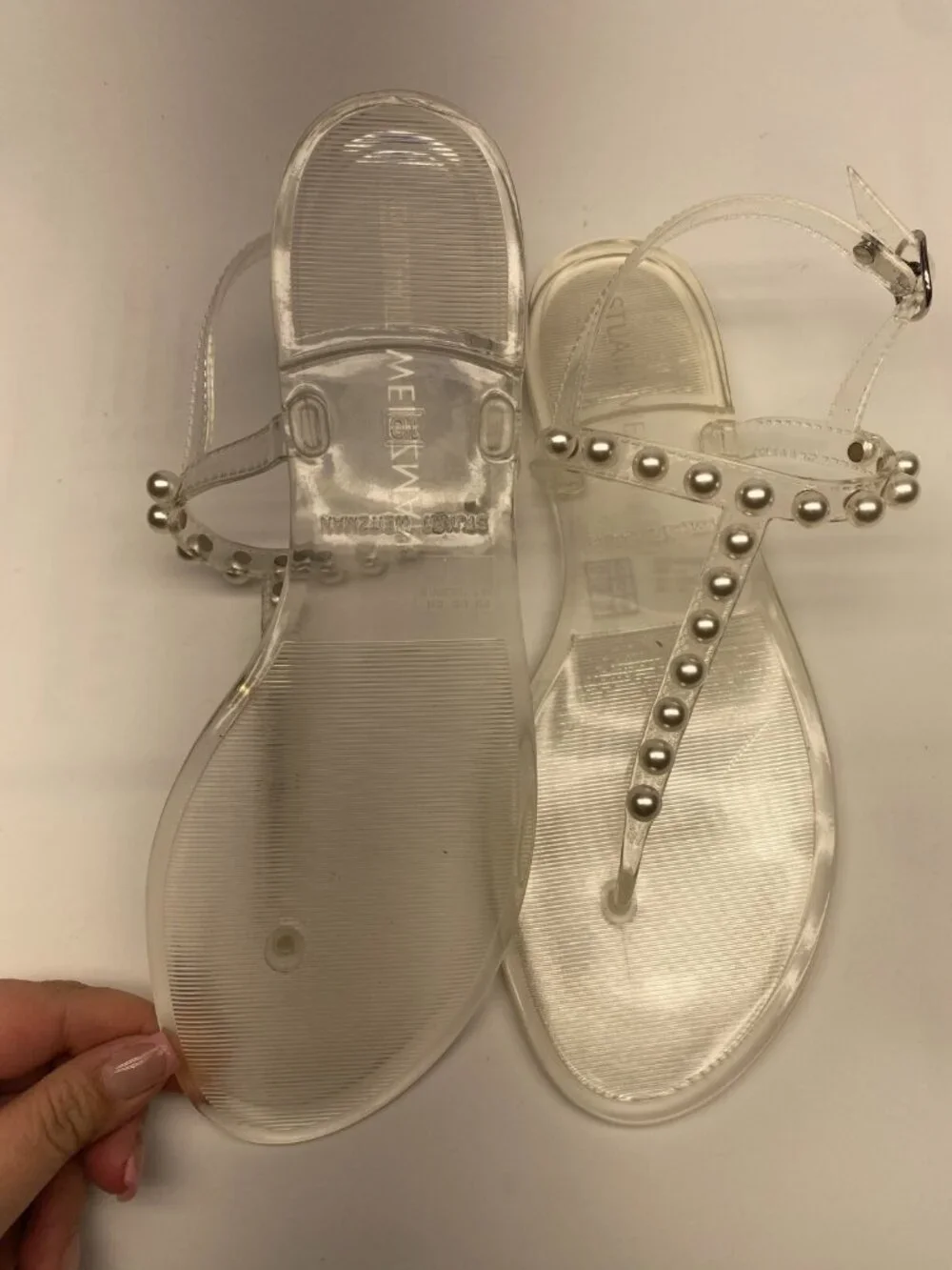 Stuart Weitzman Women's Clear Embellished Thong Sandal Sz 10 B